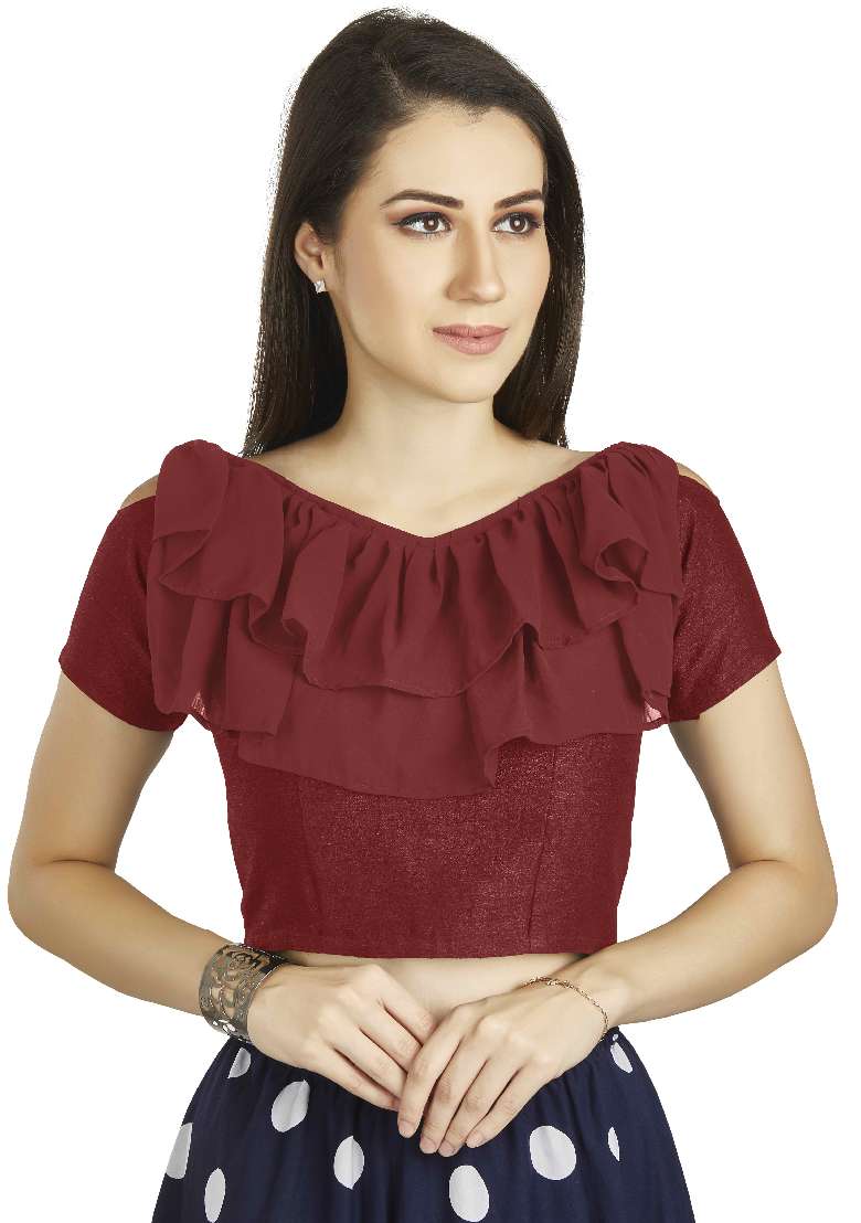 Maroon Motif Art Silk Blouse - Indya