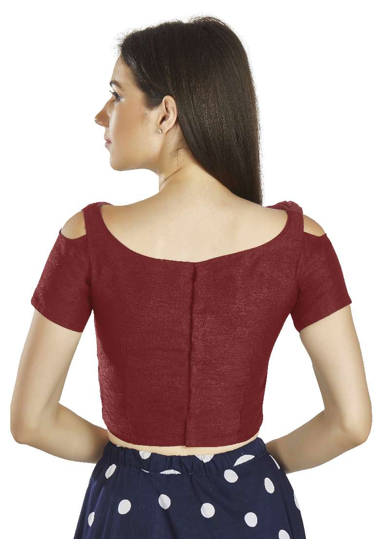 Maroon Motif Art Silk Blouse - Indya