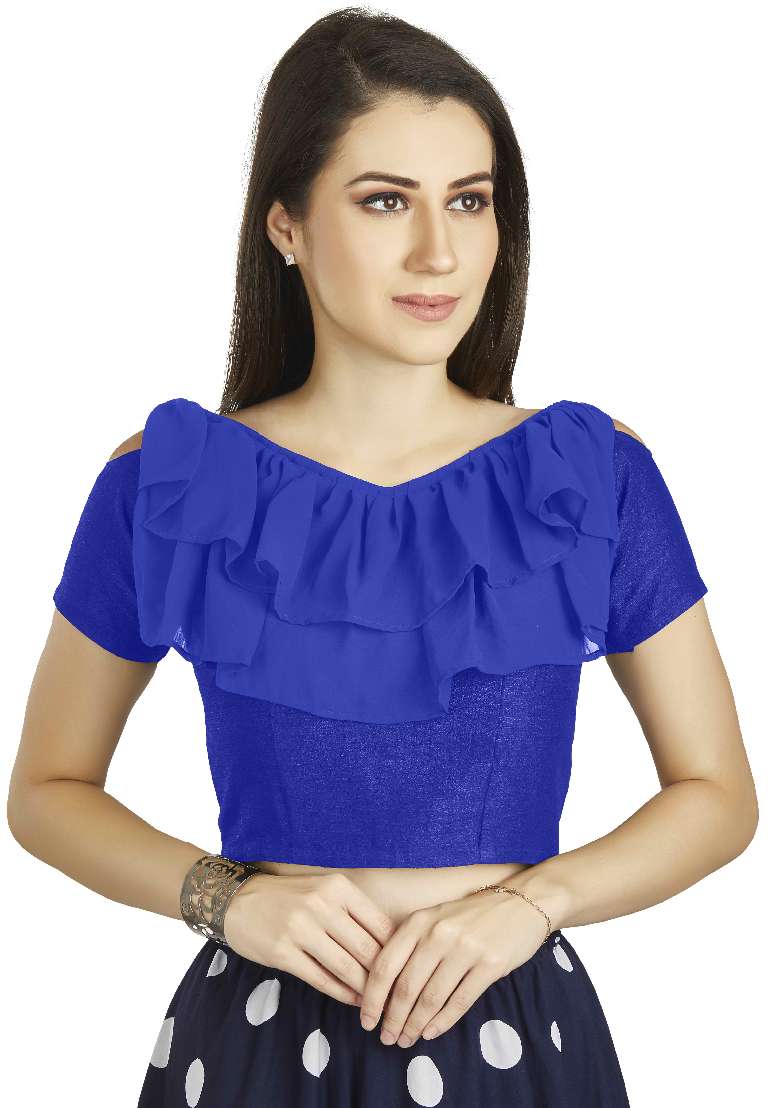 Royal Blue Motif Art Silk Blouse - Indya