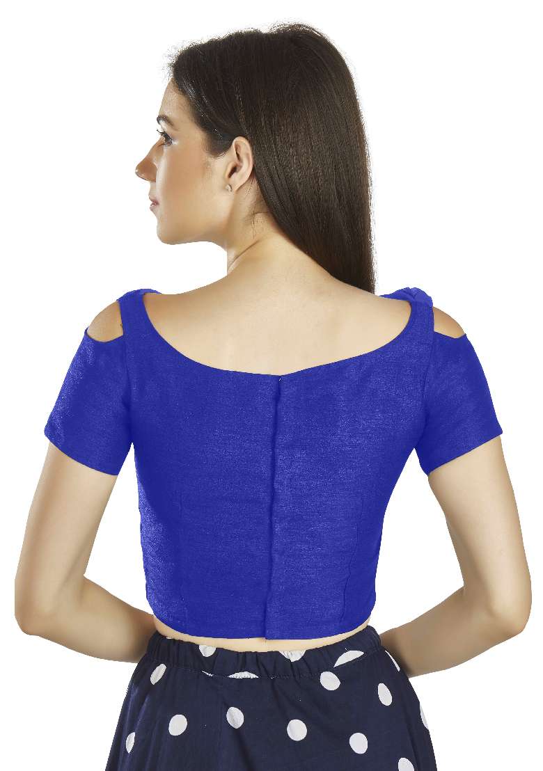 Royal Blue Motif Art Silk Blouse - Indya
