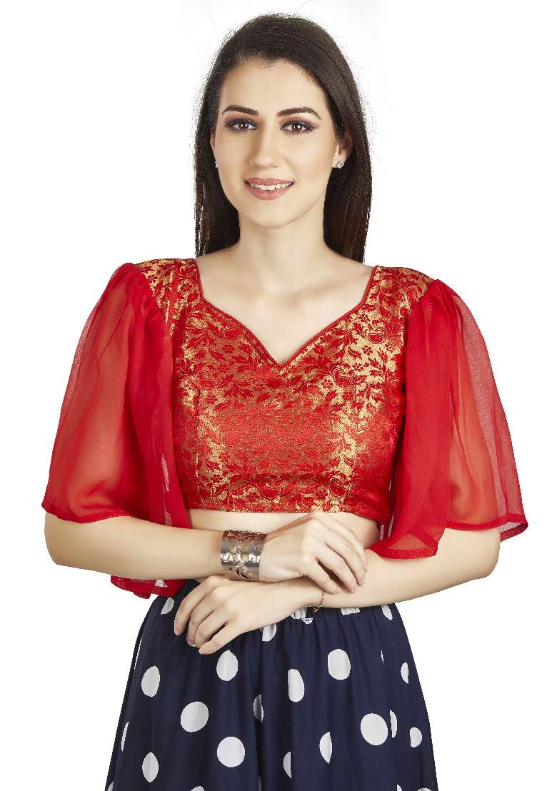 Red Motif Brocade Blouse - Indya