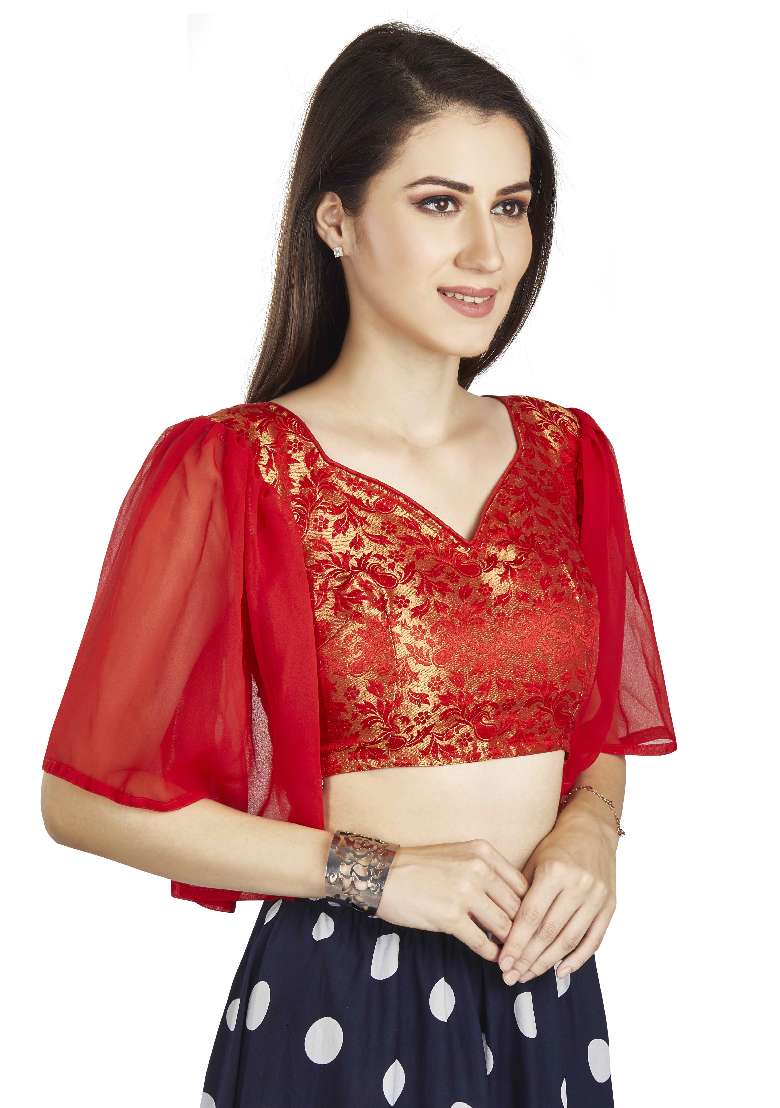 Red Motif Brocade Blouse - Indya