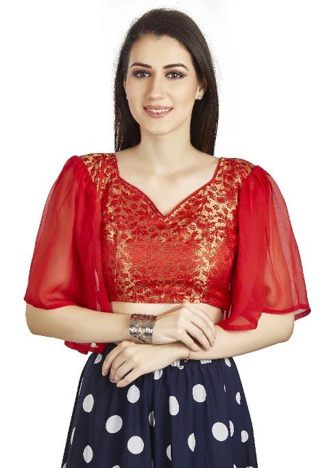 Red Motif Brocade Blouse