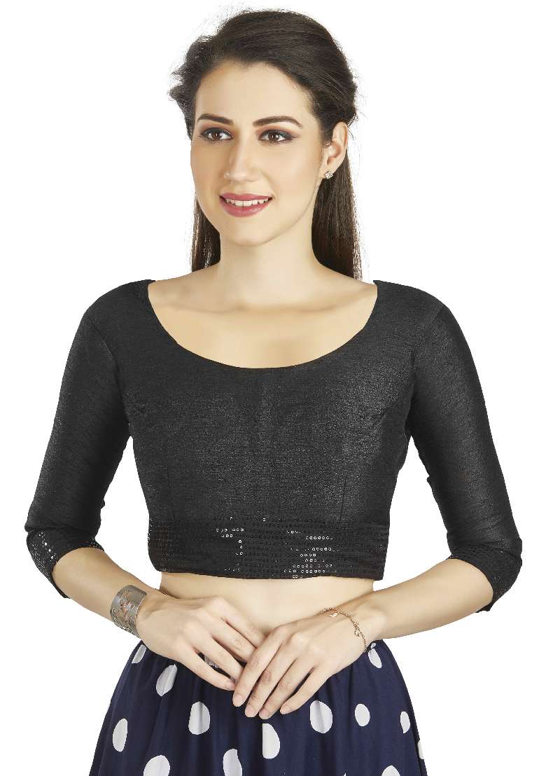Black Motif Art Silk Blouse - Indya
