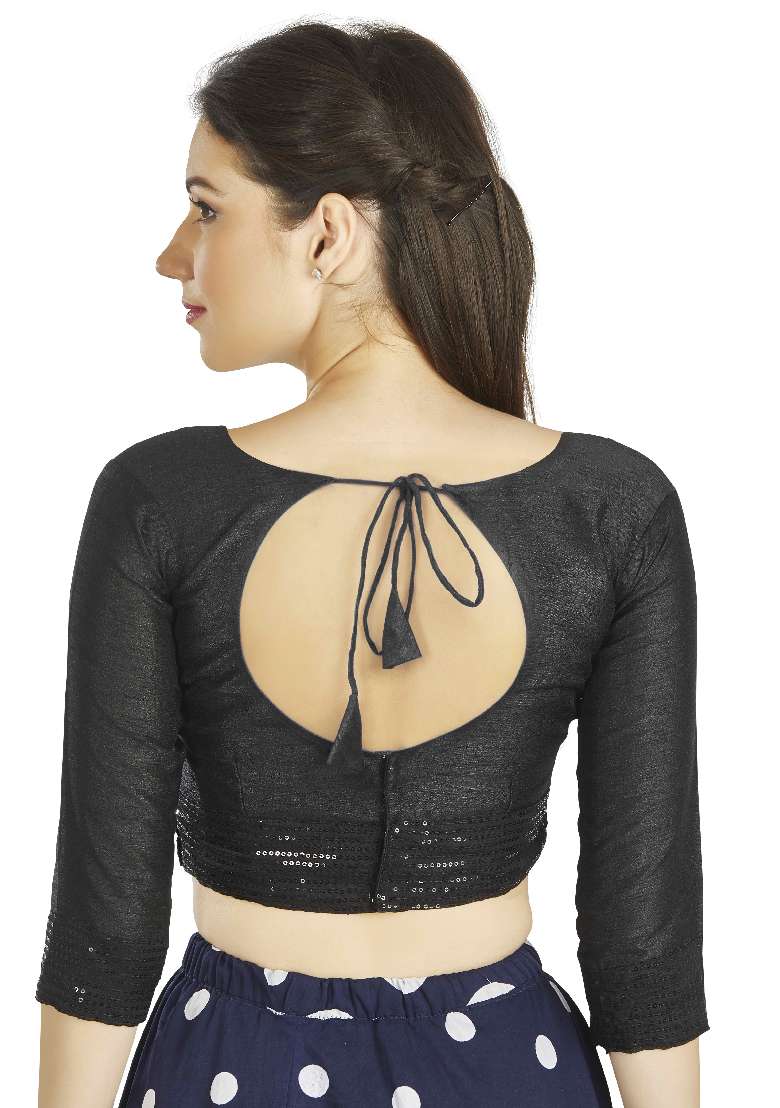 Black Motif Art Silk Blouse - Indya