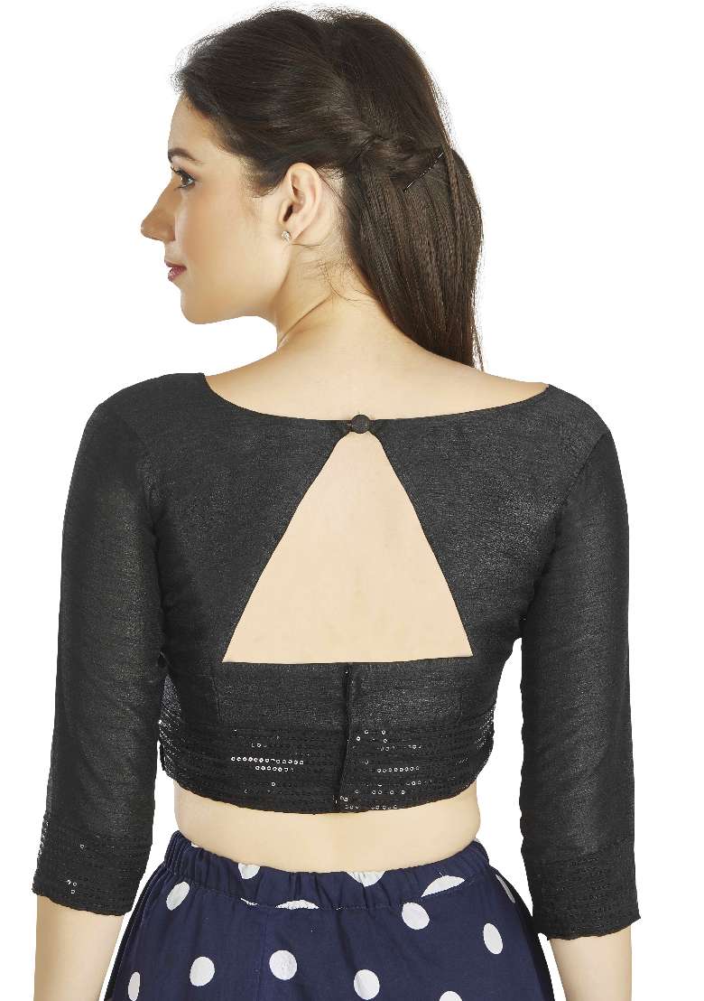 Black Motif Art Silk Blouse - Indya