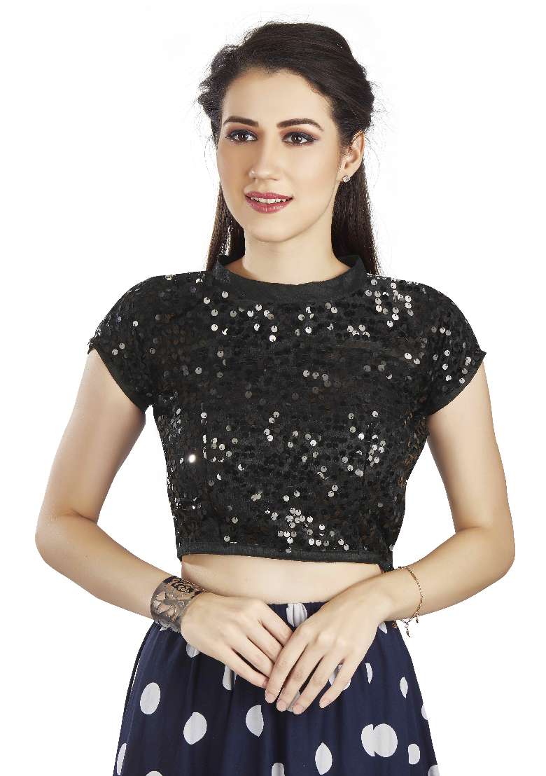 Black Motif Net  Blouse - Indya