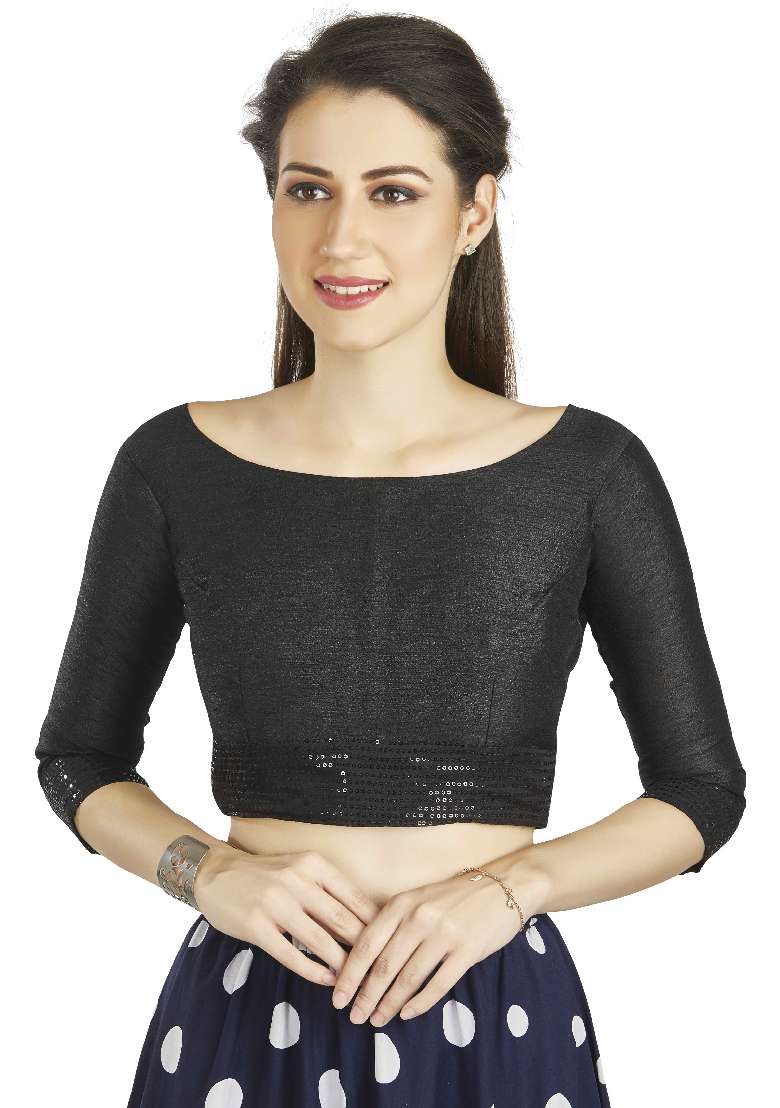 Black Motif Art Silk Blouse - Indya