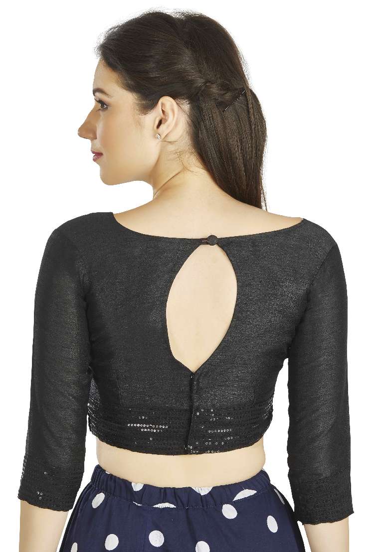 Black Motif Art Silk Blouse - Indya