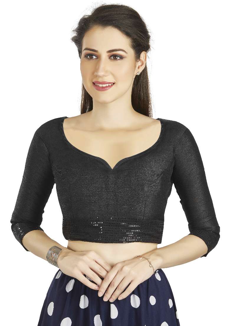Black Motif Art Silk Blouse - Indya
