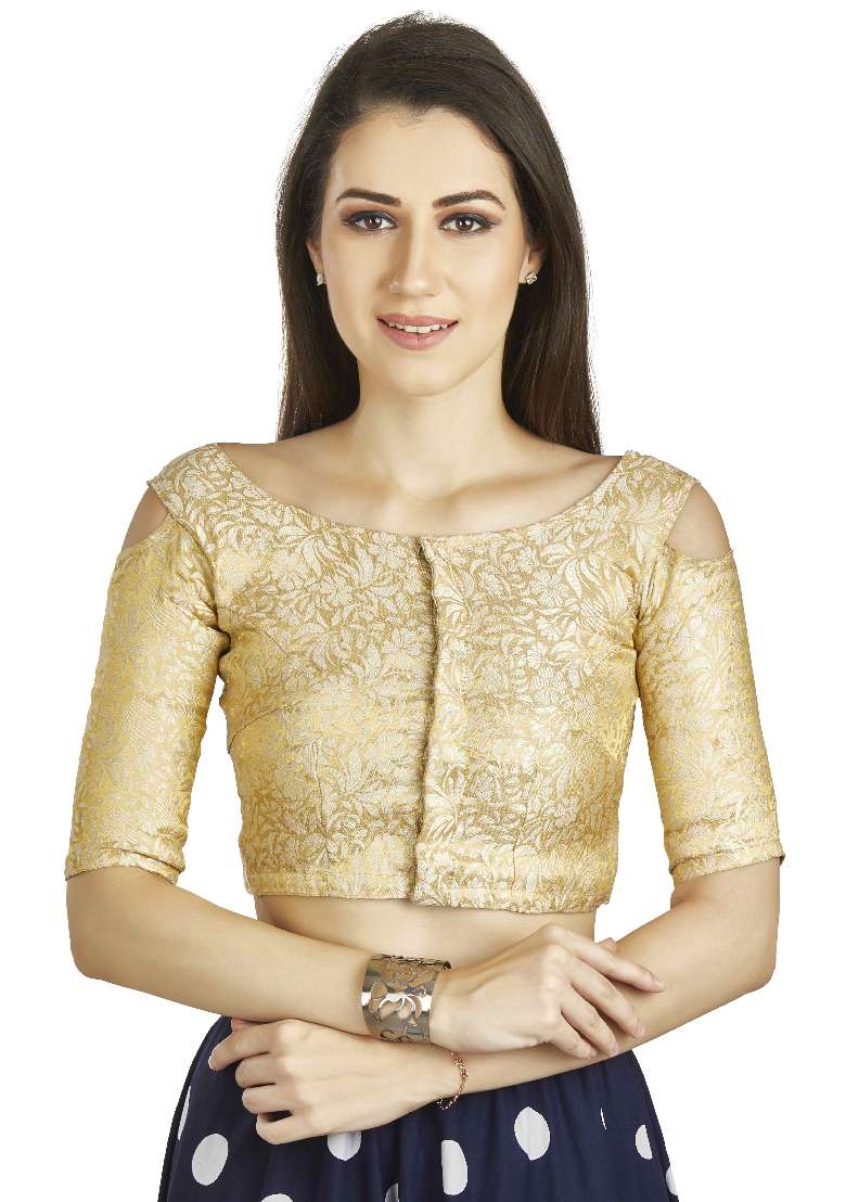 Beige Motif Brocade Blouse - Indya