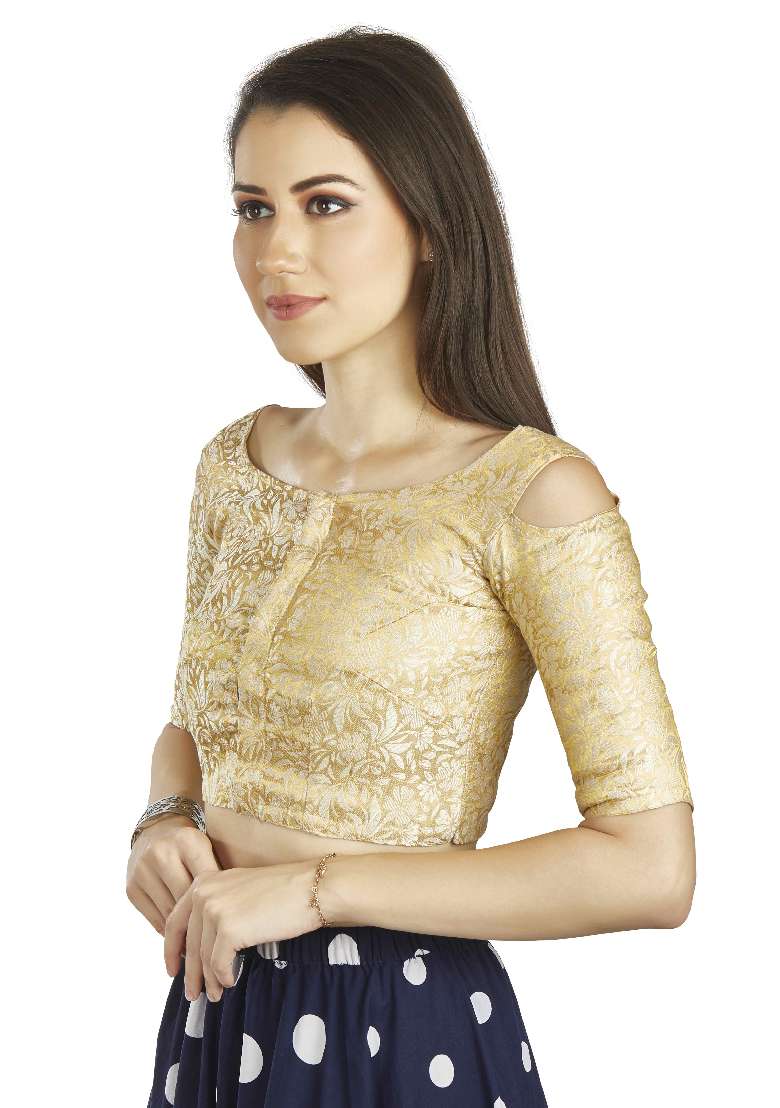 Beige Motif Brocade Blouse - Indya