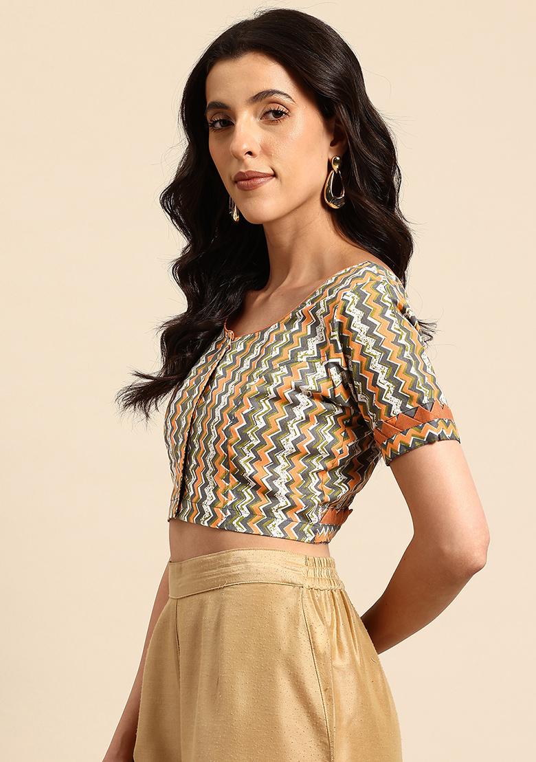 Peach Printed Cotton Blouse - Indya