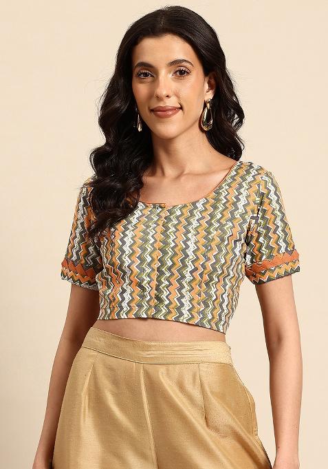 Peach Printed Cotton Blouse