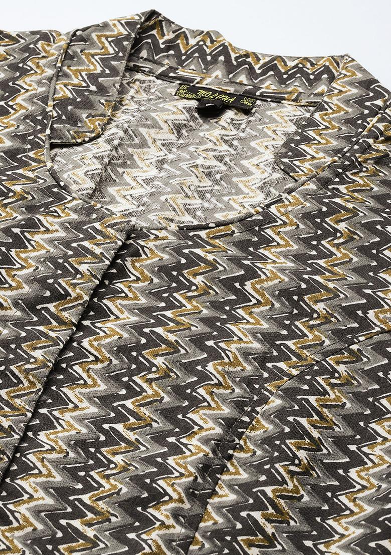 Grey Printed Cotton Blouse - Indya