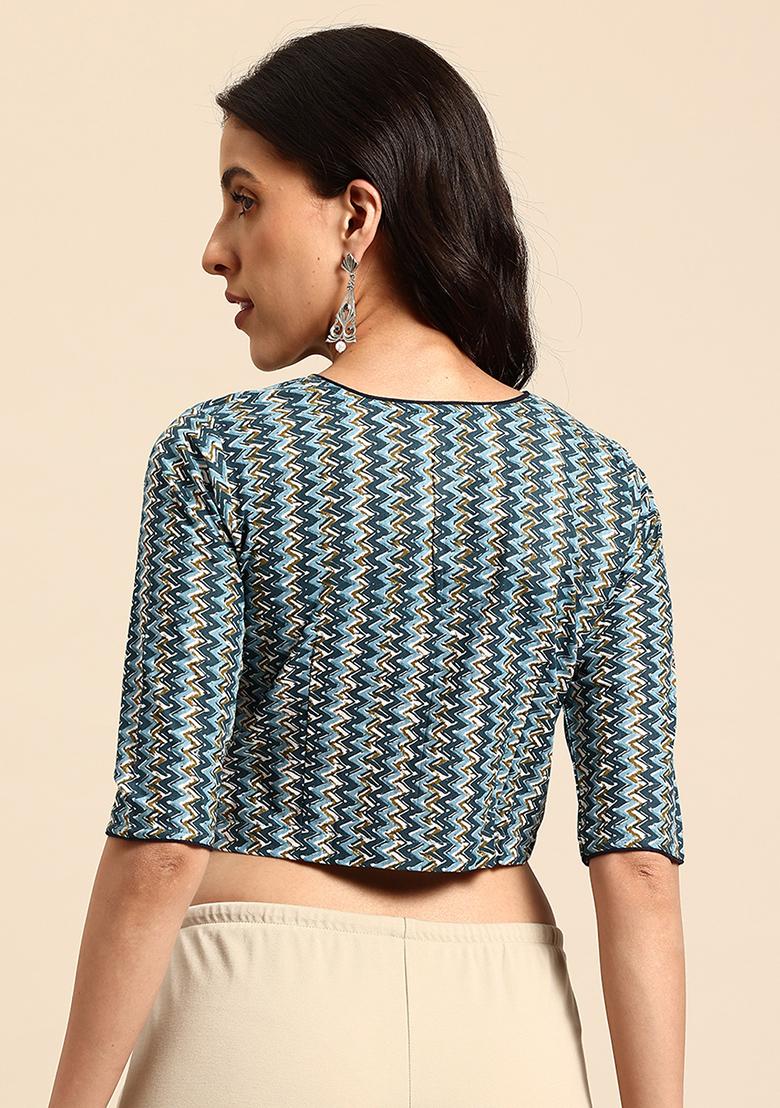 Blue Printed Cotton Blouse - Indya