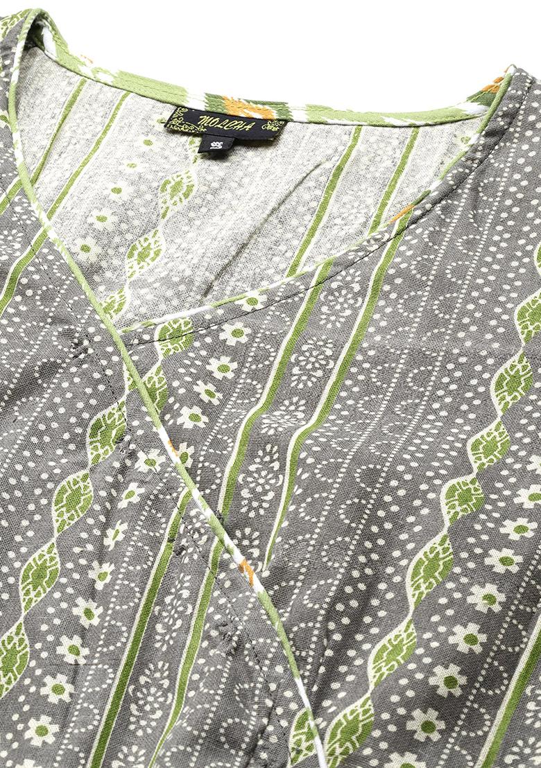 Grey Printed Cotton Blouse - Indya