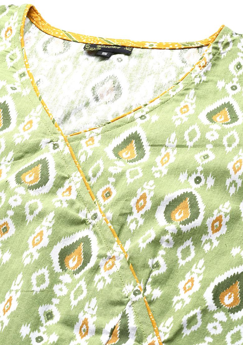 Green Printed Cotton Blouse - Indya