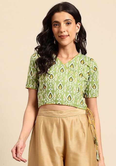 Green Printed Cotton Blouse
