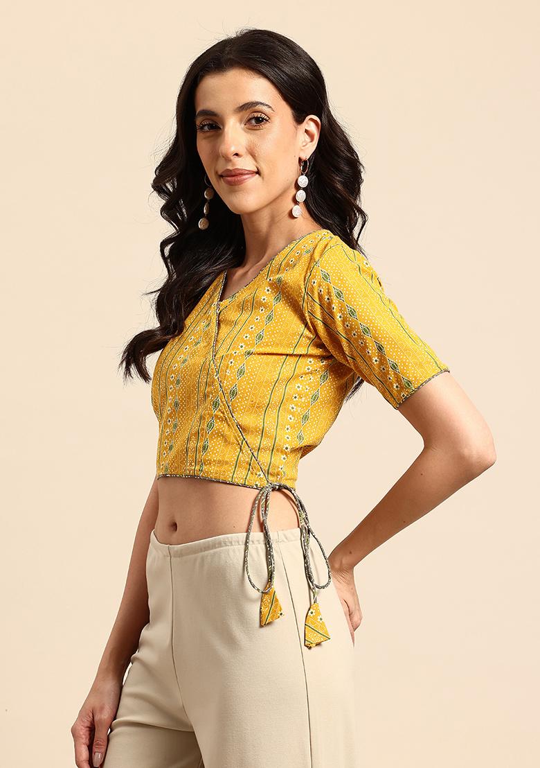 Yellow Printed Cotton Blouse - Indya