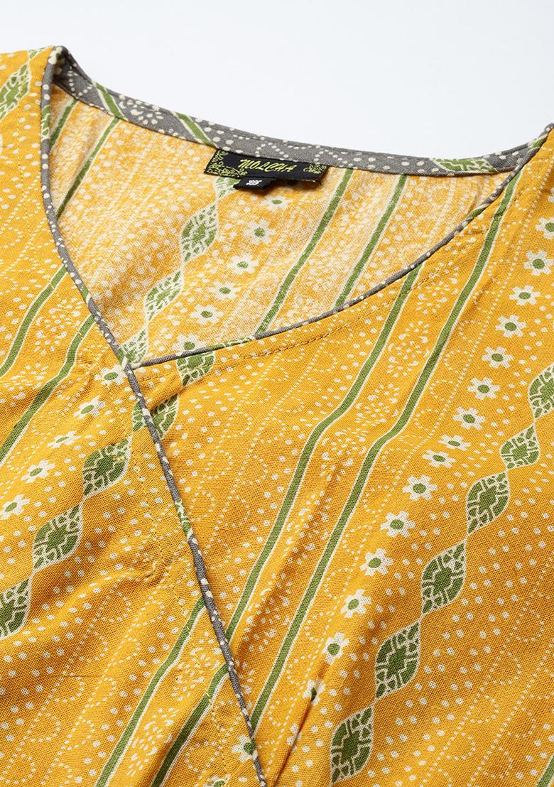 Yellow Printed Cotton Blouse - Indya