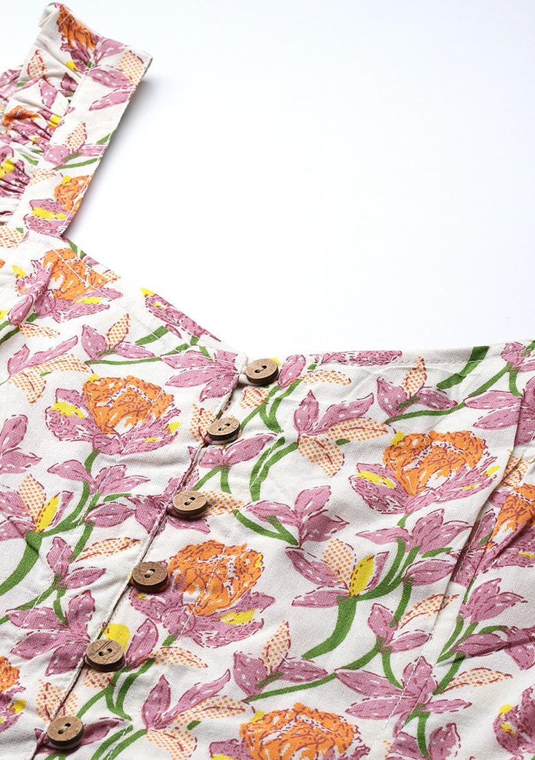 Pink Printed Cotton Blouse - Indya