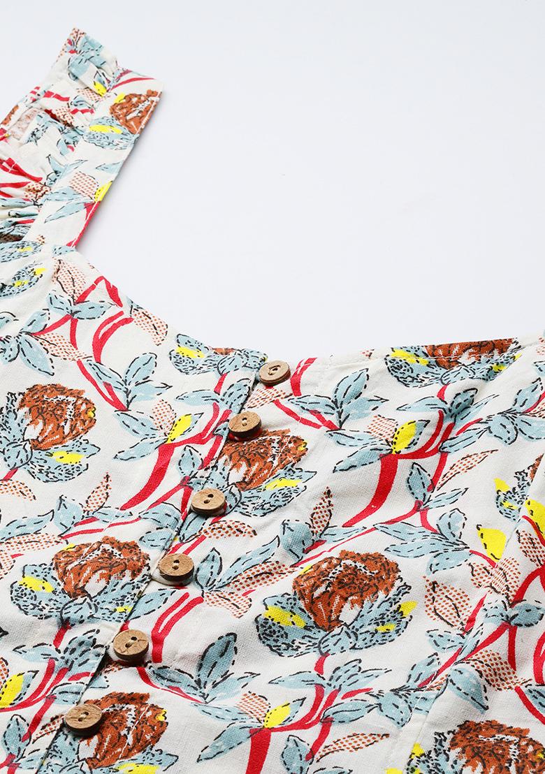 Grey Printed Cotton Blouse - Indya