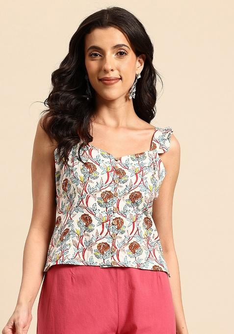 Grey Printed Cotton Blouse