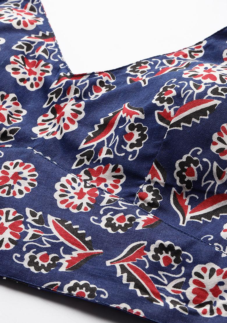 Blue Printed Cotton Blouse - Indya