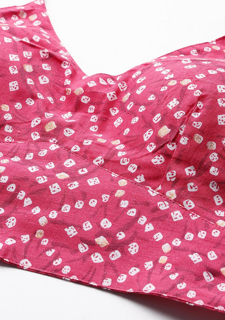 Pink Printed Cotton Blouse - Indya