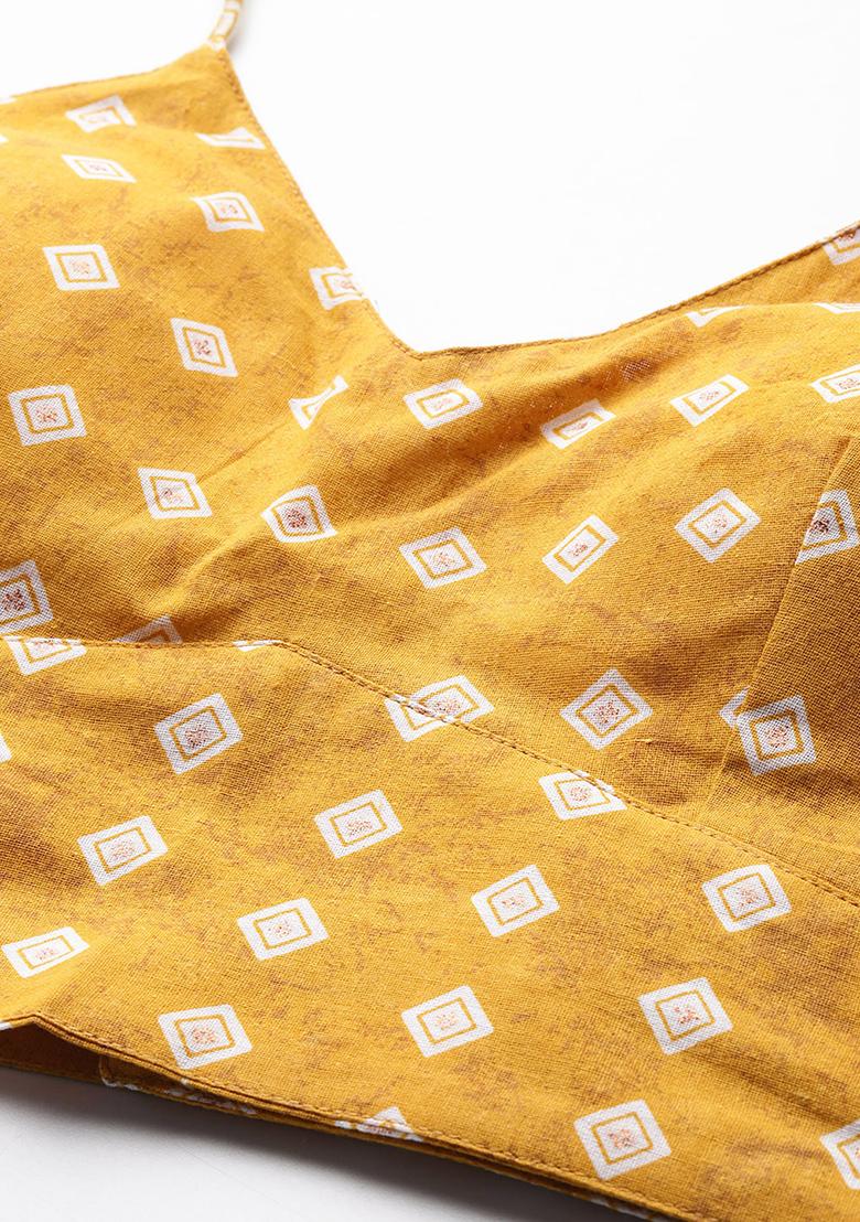 Yellow Printed Cotton Blouse - Indya