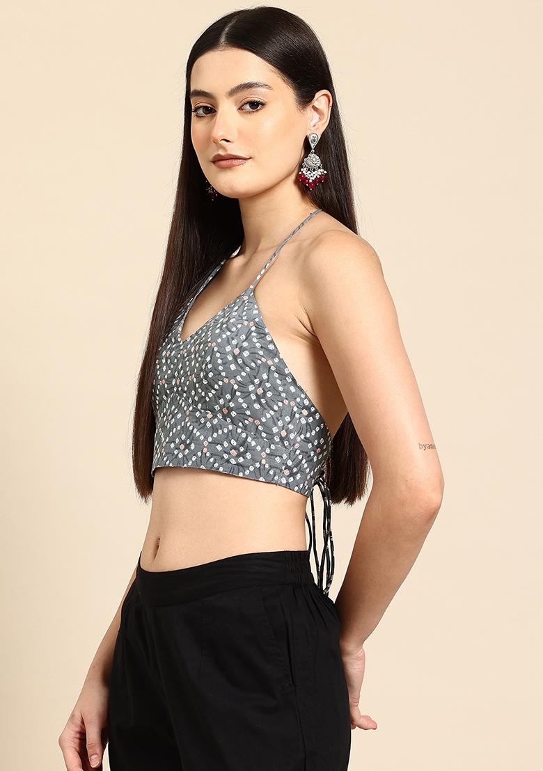 Grey Printed Cotton Blouse - Indya