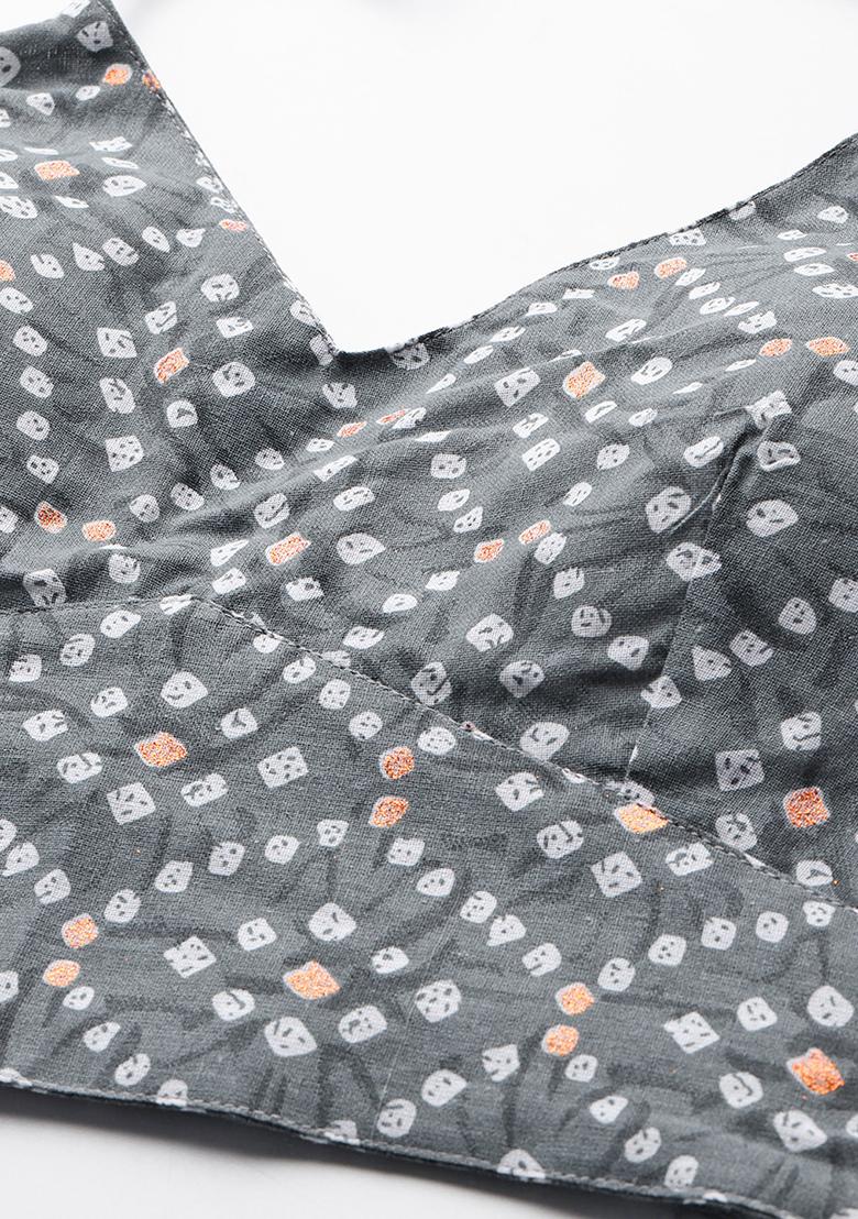 Grey Printed Cotton Blouse - Indya