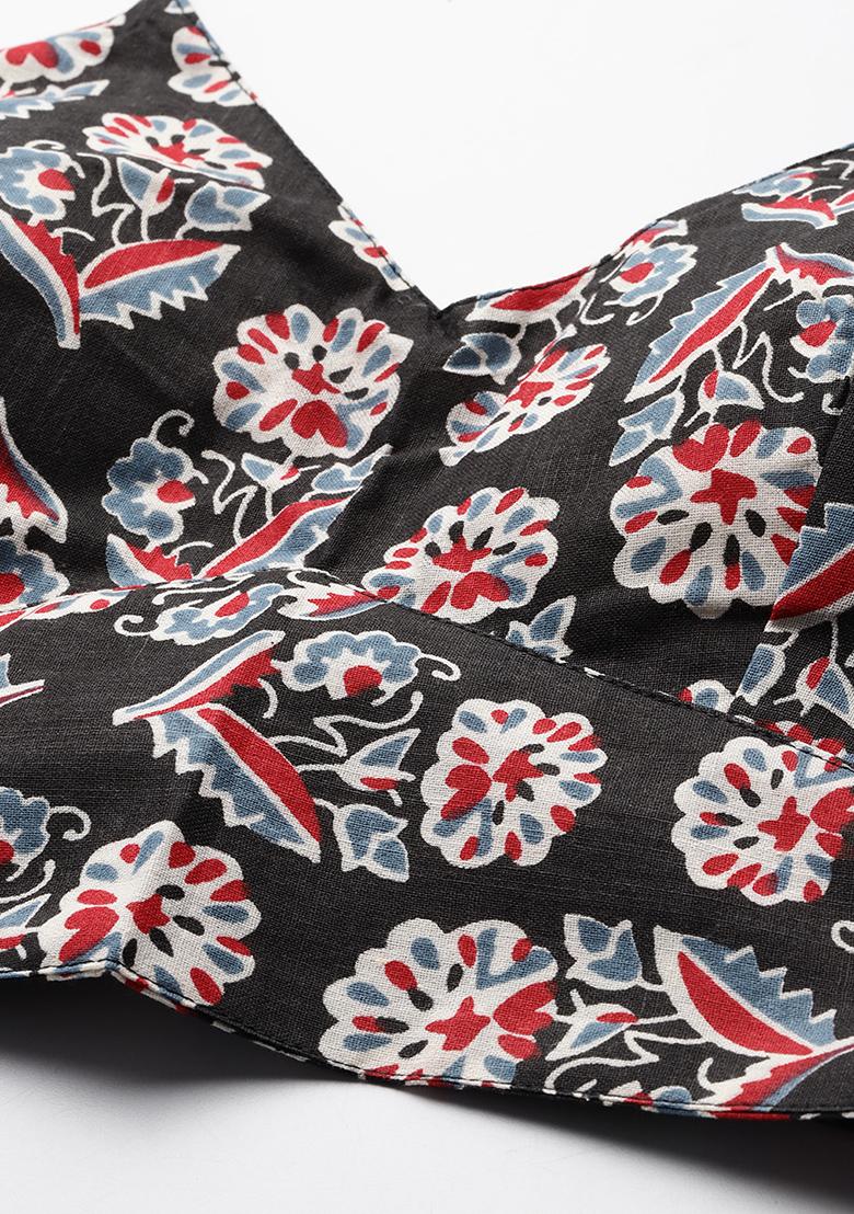 Black Printed Cotton Blouse - Indya
