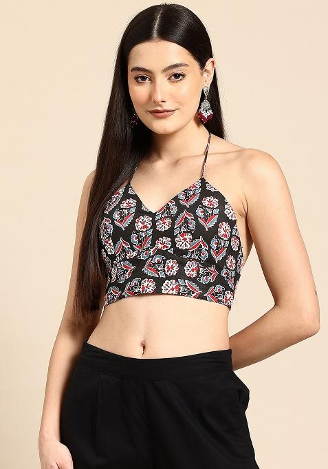 Black Printed Cotton Blouse