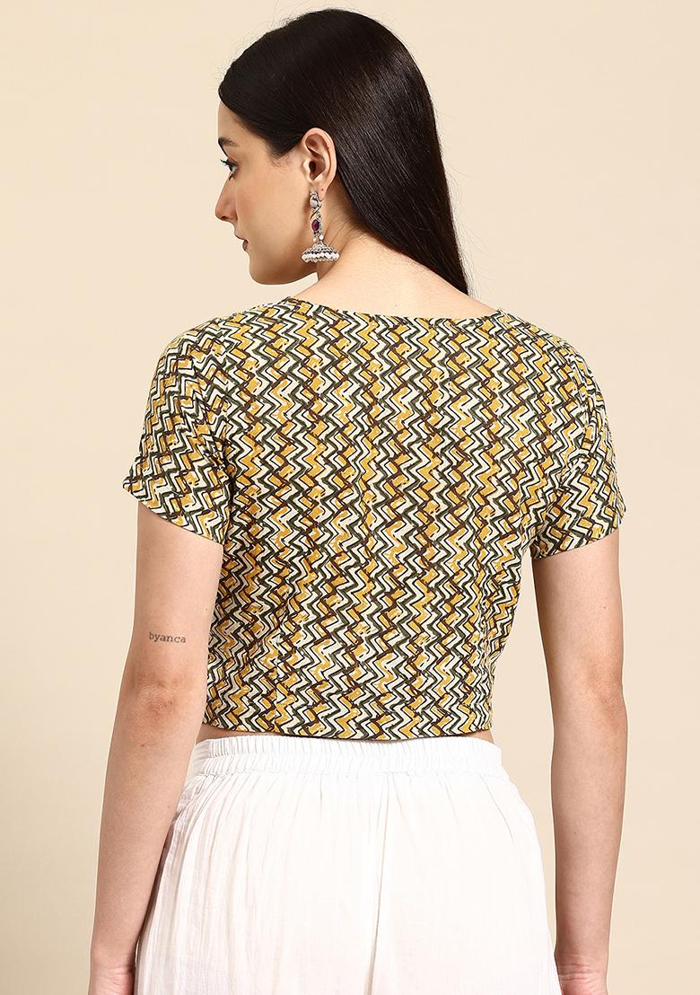 Yellow Printed Cotton Blouse - Indya