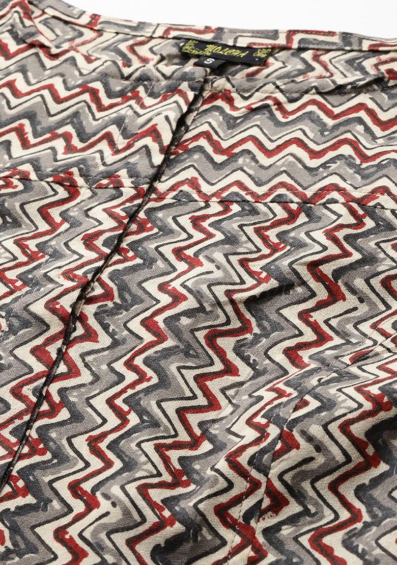 Maroon Printed Cotton Blouse - Indya