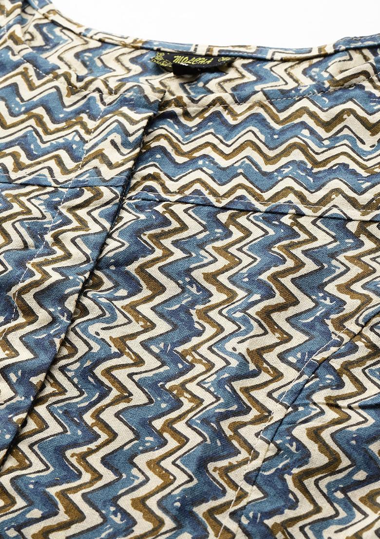 Blue Printed Cotton Blouse - Indya