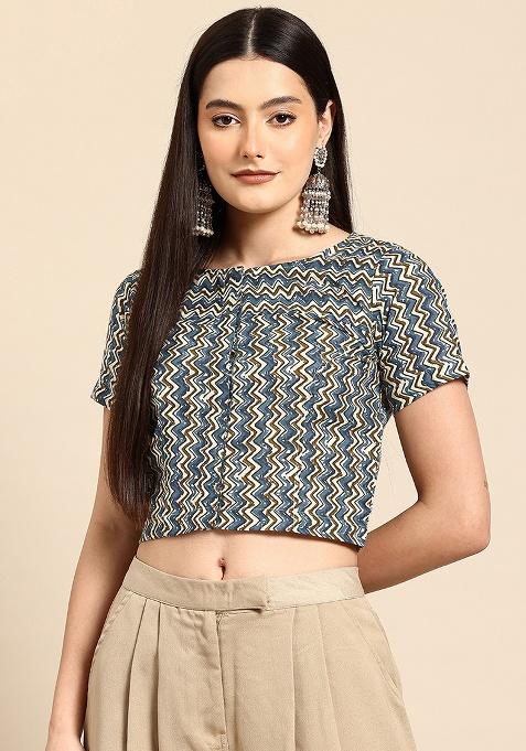 Blue Printed Cotton Blouse