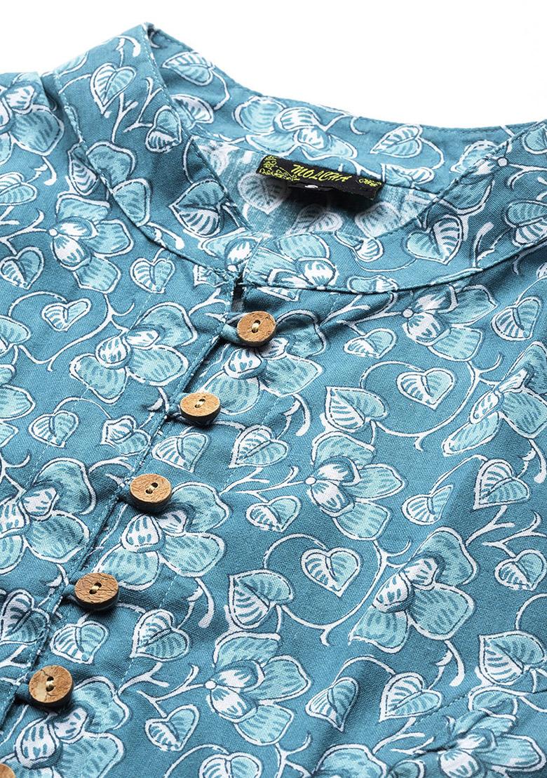 Blue Printed Cotton Blouse - Indya