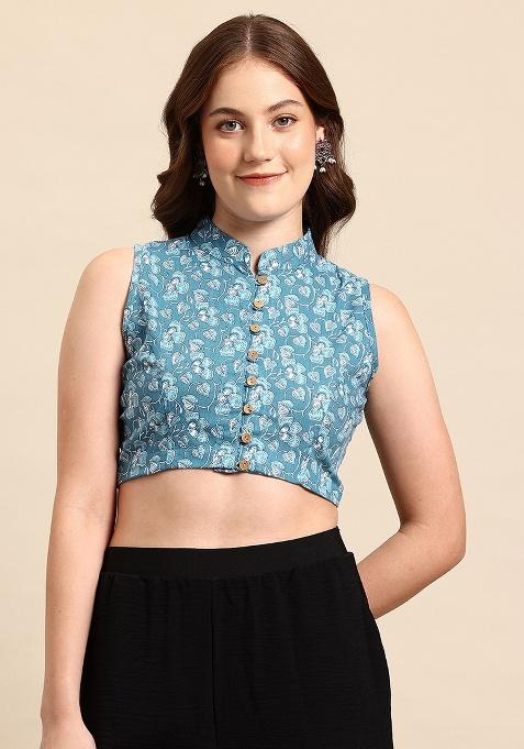 Blue Printed Cotton Blouse