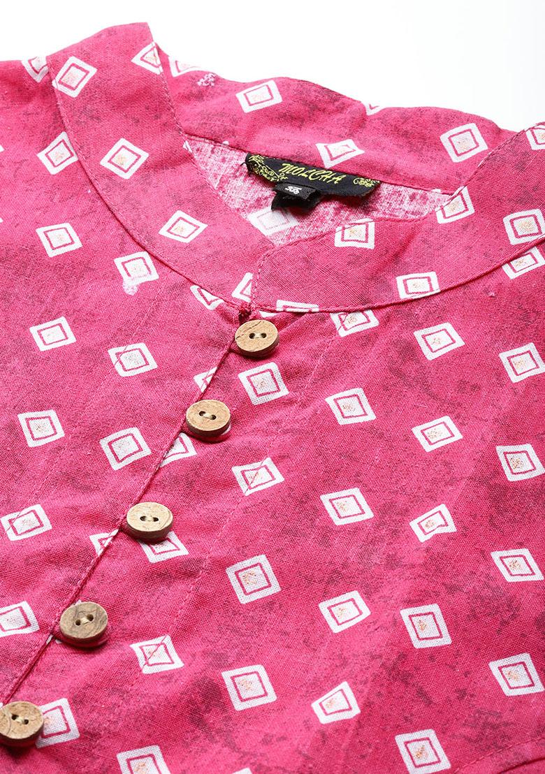 Pink Printed Cotton Blouse - Indya