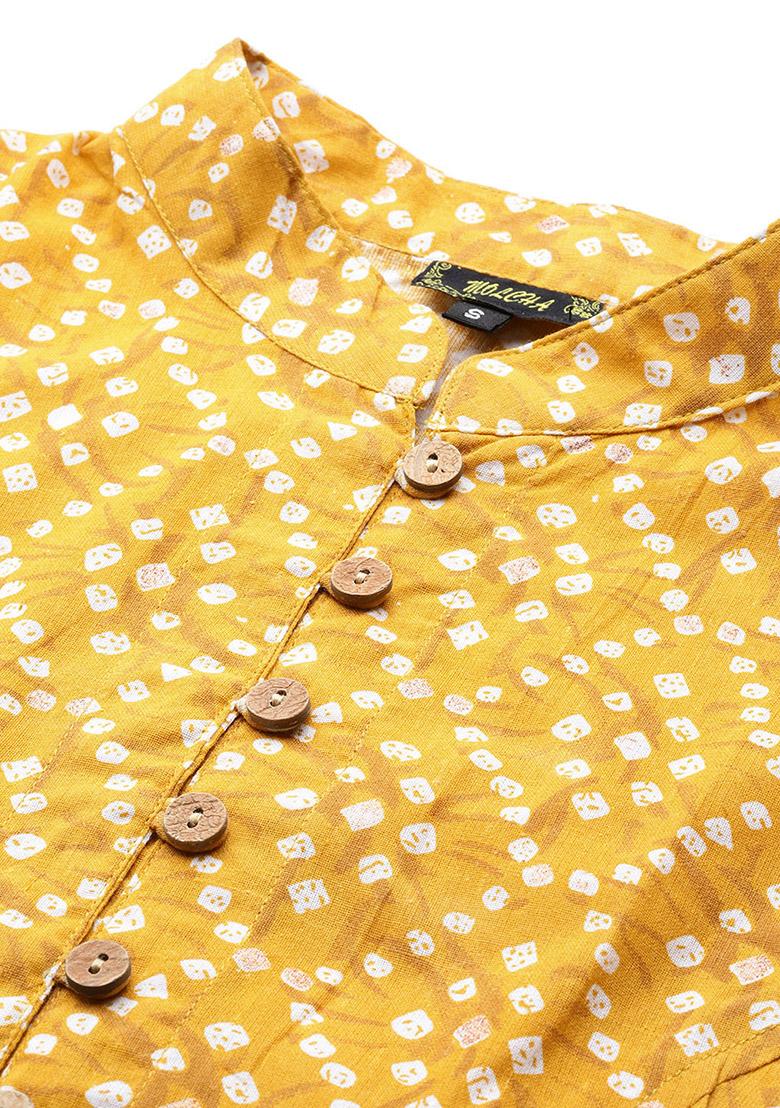 Yellow Printed Cotton Blouse - Indya
