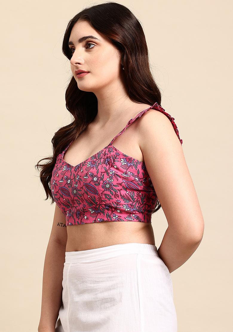 Pink Printed Cotton Blouse - Indya