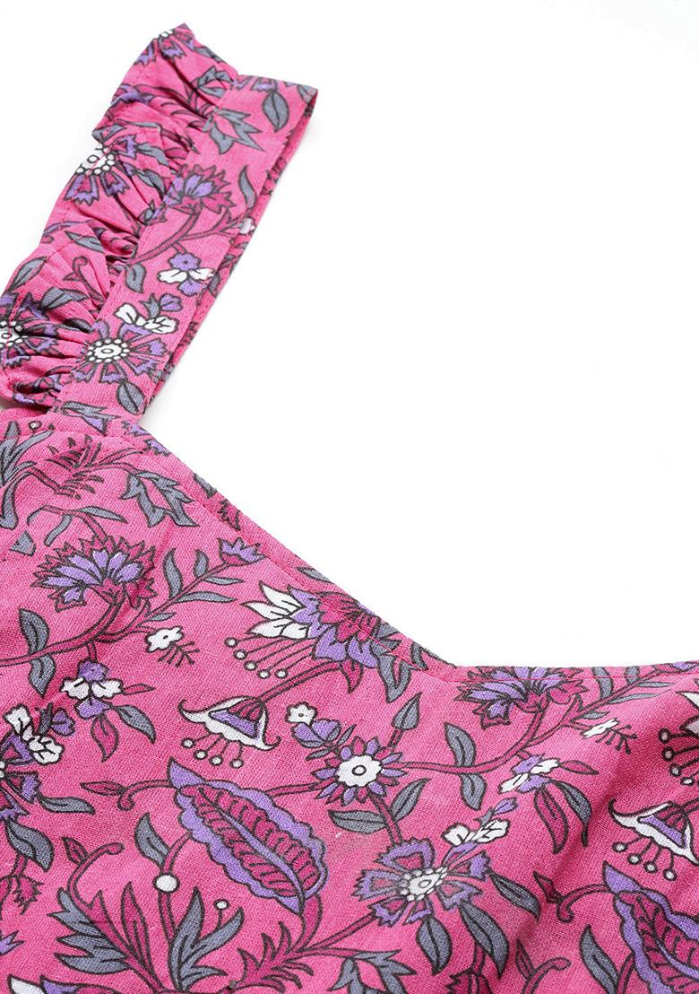 Pink Printed Cotton Blouse - Indya