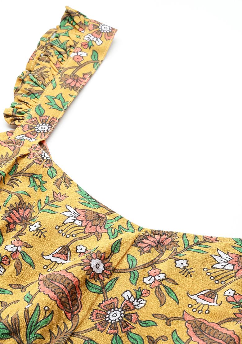 Yellow Printed Cotton Blouse - Indya