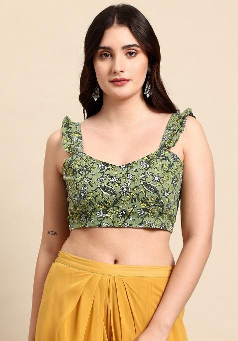 Olive Printed Cotton Blouse