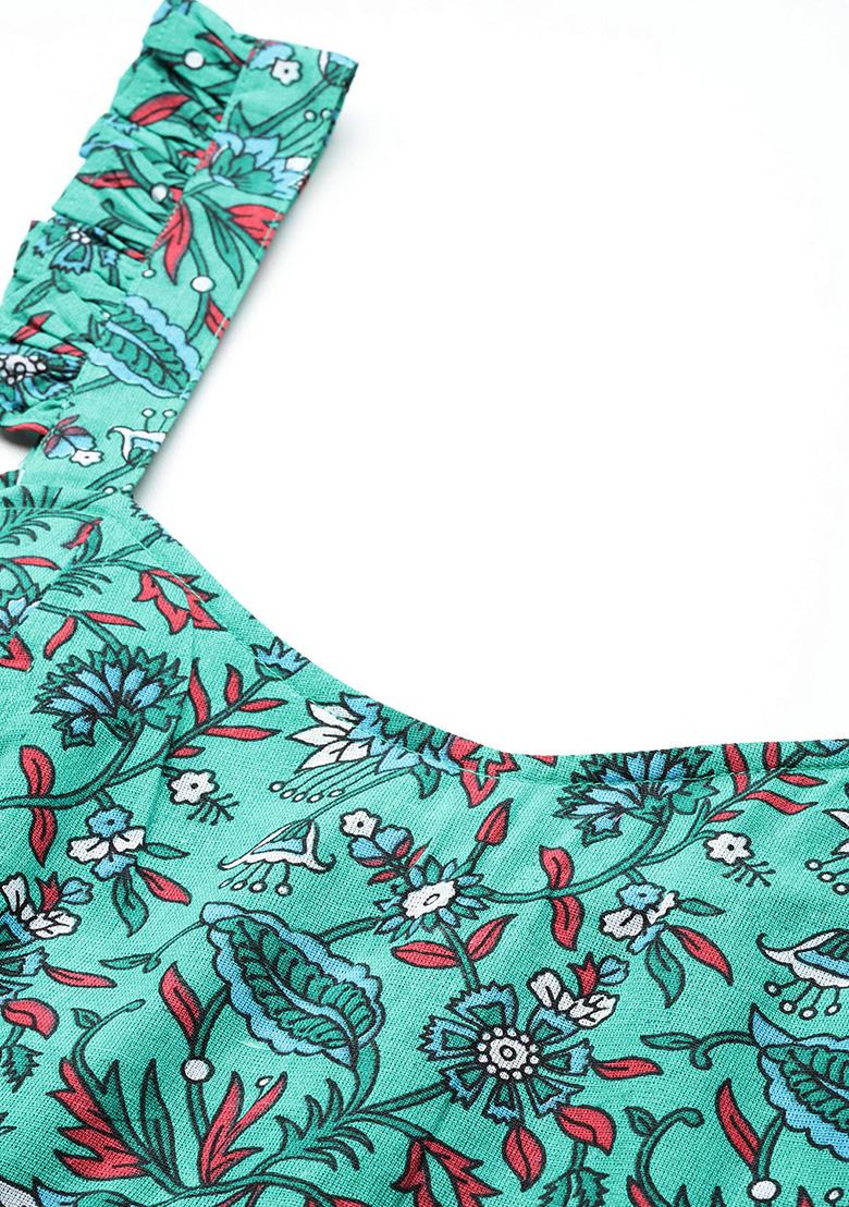 Green Printed Cotton Blouse - Indya