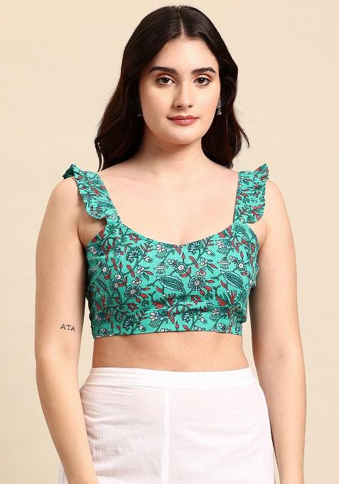 Green Printed Cotton Blouse