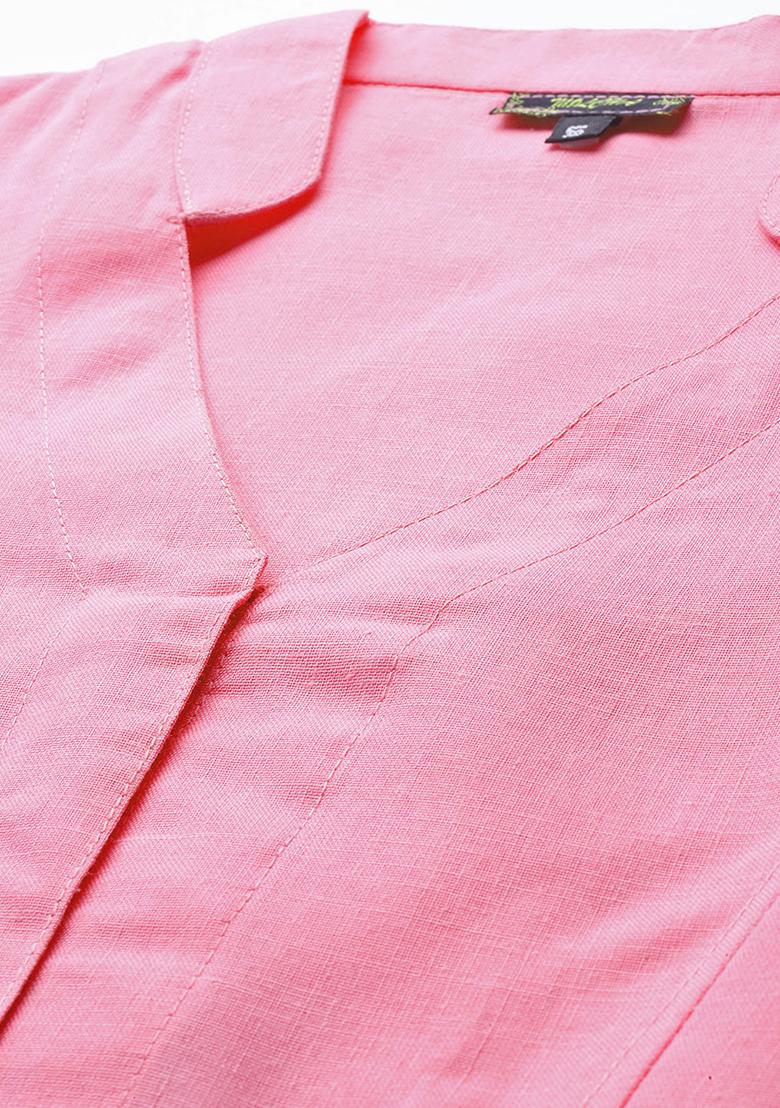 Pink Embroidered Cotton Blouse - Indya